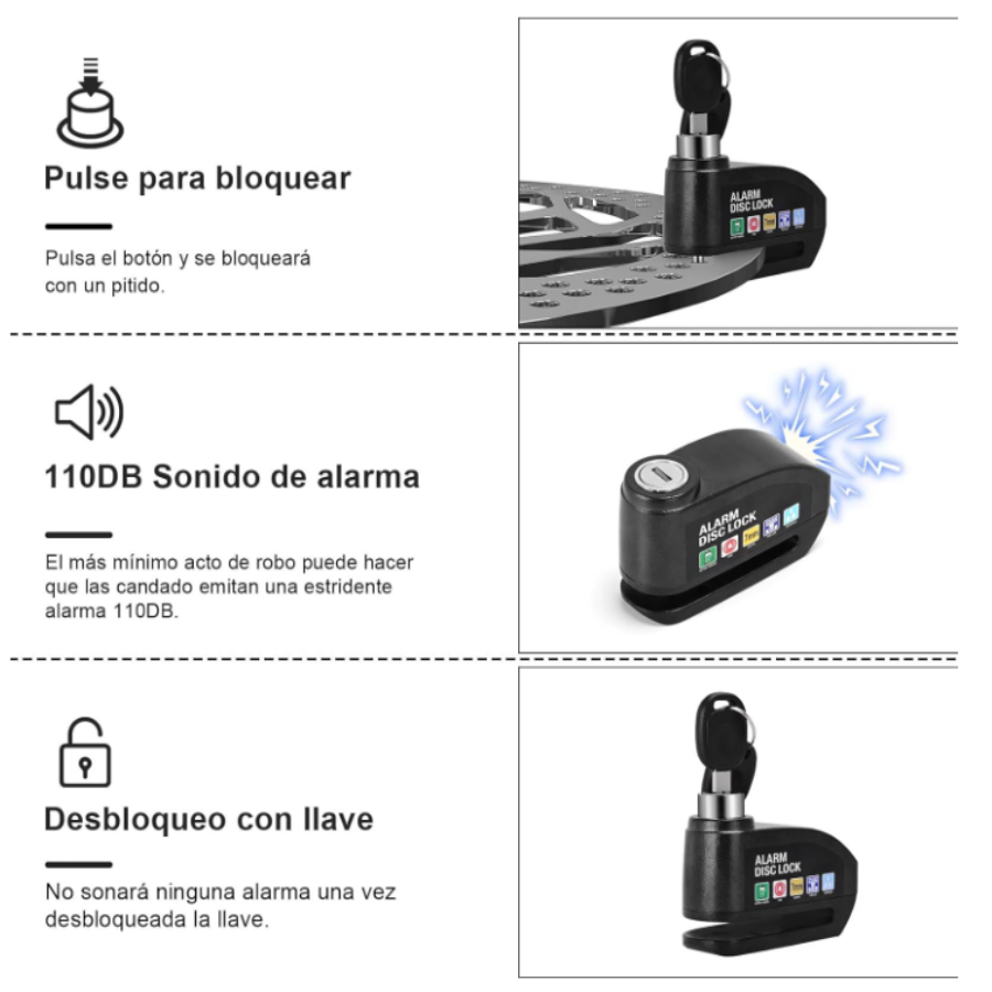 Candado de Alarma para Motocicleta – Bloqueo de Disco con Alarma